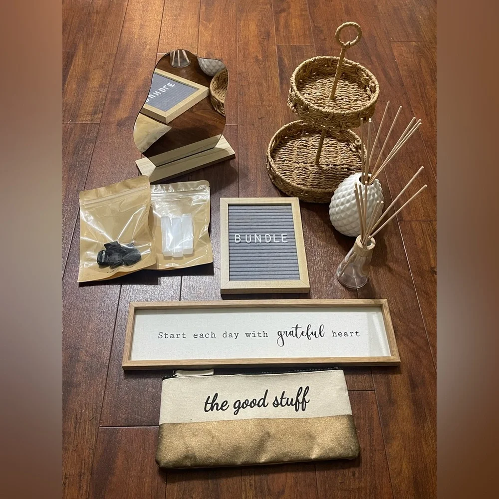 Decorative Home Accent Bundle of 10 pieces with Gold, Brown & Neutral Accents